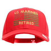 US Marines Retired Flag Design Embroidered 6 Panel Structured Cotton Twill Cap Made in USA - Red OSFM