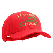 US Marines Retired Flag Design Embroidered 6 Panel Structured Cotton Twill Cap Made in USA - Red OSFM