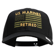 US Marines Retired Flag Design Embroidered 6 Panel Structured Cotton Twill Cap Made in USA - Black OSFM