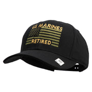 US Marines Retired Flag Design Embroidered 6 Panel Structured Cotton Twill Cap Made in USA - Black OSFM