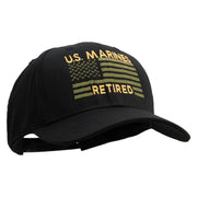 US Marines Retired Flag Design Embroidered 6 Panel Structured Cotton Twill Cap Made in USA - Black OSFM