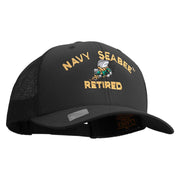 Licensed US Navy Seabee Retired Embroidered Retro Trucker Cap - Black OSFM