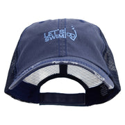 Let's Swim Logo Embroidered Low Profile Special Cotton Mesh Cap - Navy OSFM