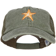 Starfish Embroidered Washed Trucker Cap