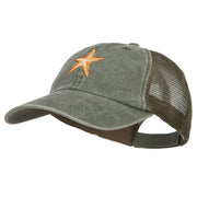 Starfish Embroidered Washed Trucker Cap