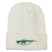 M-16 Rifle Embroidered Long Knitted Beanie