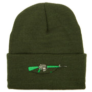 M-16 Rifle Embroidered Long Knitted Beanie