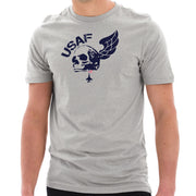 USAF Winged Skull Graphic Design Short Sleeve Cotton Jersey T-Shirt