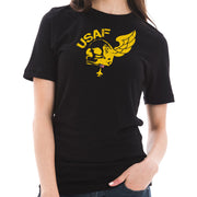 USAF Winged Skull Graphic Design Short Sleeve Cotton Jersey T-Shirt