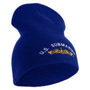 Golden US Submarine Symbol Embroidered Heavyweight Classic Knit Short Beanie - Royal OSFM