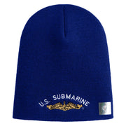 Golden US Submarine Symbol Embroidered Heavyweight Classic Knit Short Beanie - Royal OSFM