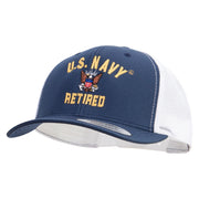 Licensed US Navy Retired Embroidered Contrast Trucker Cap - Navy-White OSFM