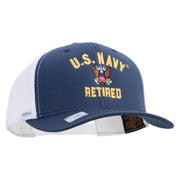 Licensed US Navy Retired Embroidered Contrast Trucker Cap - Navy-White OSFM