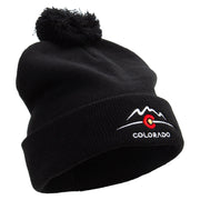 Colorado Logo Embroidered Pom Acrylic Cuff Long Beanie - Black OSFM