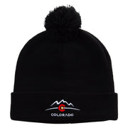 Colorado Logo Embroidered Pom Acrylic Cuff Long Beanie - Black OSFM