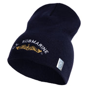 Golden US Submarine Symbol Embroidered Heavyweight Classic Knit Short Beanie - Navy OSFM