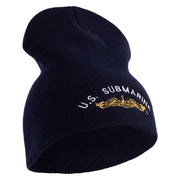 Golden US Submarine Symbol Embroidered Heavyweight Classic Knit Short Beanie - Navy OSFM