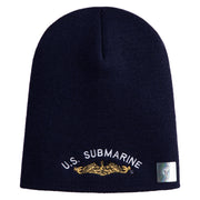 Golden US Submarine Symbol Embroidered Heavyweight Classic Knit Short Beanie - Navy OSFM