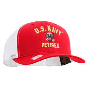 Licensed US Navy Retired Embroidered Contrast Trucker Cap - Red-White OSFM