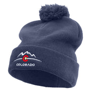 Colorado Logo Embroidered Pom Acrylic Cuff Long Beanie - Navy OSFM