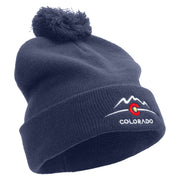 Colorado Logo Embroidered Pom Acrylic Cuff Long Beanie - Navy OSFM