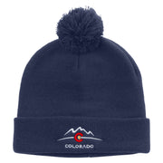 Colorado Logo Embroidered Pom Acrylic Cuff Long Beanie - Navy OSFM