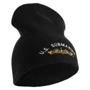 Golden US Submarine Symbol Embroidered Heavyweight Classic Knit Short Beanie - Black OSFM
