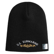 Golden US Submarine Symbol Embroidered Heavyweight Classic Knit Short Beanie - Black OSFM
