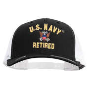 Licensed US Navy Retired Embroidered Contrast Trucker Cap - Black-White OSFM