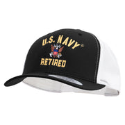 Licensed US Navy Retired Embroidered Contrast Trucker Cap - Black-White OSFM