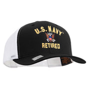 Licensed US Navy Retired Embroidered Contrast Trucker Cap - Black-White OSFM