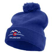 Colorado Logo Embroidered Pom Acrylic Cuff Long Beanie - Royal OSFM