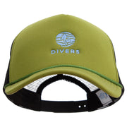 Aqua Divers Logo Embroidered Summer Foam Mesh Trucker Cap - Cactus-Black OSFM