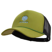 Aqua Divers Logo Embroidered Summer Foam Mesh Trucker Cap - Cactus-Black OSFM