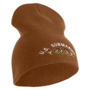 Golden US Submarine Symbol Embroidered Heavyweight Classic Knit Short Beanie - Caramel OSFM
