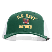 Licensed US Navy Retired Embroidered Contrast Trucker Cap - Evergreen-White OSFM