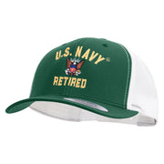 Licensed US Navy Retired Embroidered Contrast Trucker Cap - Evergreen-White OSFM