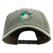 Cartoon Shark Logo Embroidered Cotton Twill Premium Pigment Dyed Cap - Olive OSFM