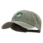 Cartoon Shark Logo Embroidered Cotton Twill Premium Pigment Dyed Cap - Olive OSFM