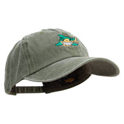 Cartoon Shark Logo Embroidered Cotton Twill Premium Pigment Dyed Cap - Olive OSFM