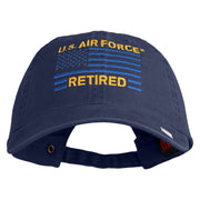 US Air Force Retired Flag Embroidered Solid Cotton Twill Low Profile Strap Cap - Navy OSFM
