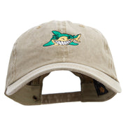 Cartoon Shark Logo Embroidered Cotton Twill Premium Pigment Dyed Cap - Khaki OSFM