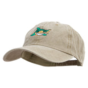 Cartoon Shark Logo Embroidered Cotton Twill Premium Pigment Dyed Cap - Khaki OSFM