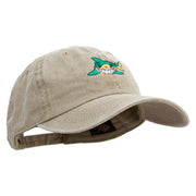 Cartoon Shark Logo Embroidered Cotton Twill Premium Pigment Dyed Cap - Khaki OSFM