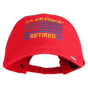 US Air Force Retired Flag Embroidered Solid Cotton Twill Low Profile Strap Cap - Red OSFM