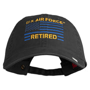US Air Force Retired Flag Embroidered Solid Cotton Twill Low Profile Strap Cap - Black OSFM