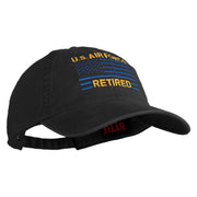 US Air Force Retired Flag Embroidered Solid Cotton Twill Low Profile Strap Cap - Black OSFM