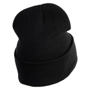 Bruh Phrase Logo Embroidered 12 inch Acrylic Blank Cuff Long Beanie - Black OSFM