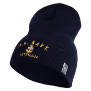 Navy USN Veteran Symbol Embroidered Heavyweight Classic Knit Short Beanie - Navy OSFM