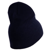 Navy USN Veteran Symbol Embroidered Heavyweight Classic Knit Short Beanie - Navy OSFM